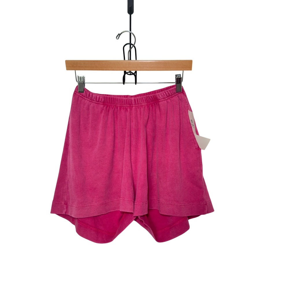 Mono B Pink Medium Ribbed Athleisure Casual Elastic Waist Shorts